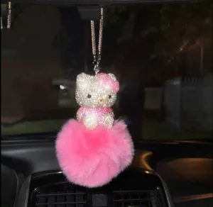 Ultra Bling Kitty Rearview Accessory Shiny Rhinestone Especially Bling Universal Diamond Pink Soft