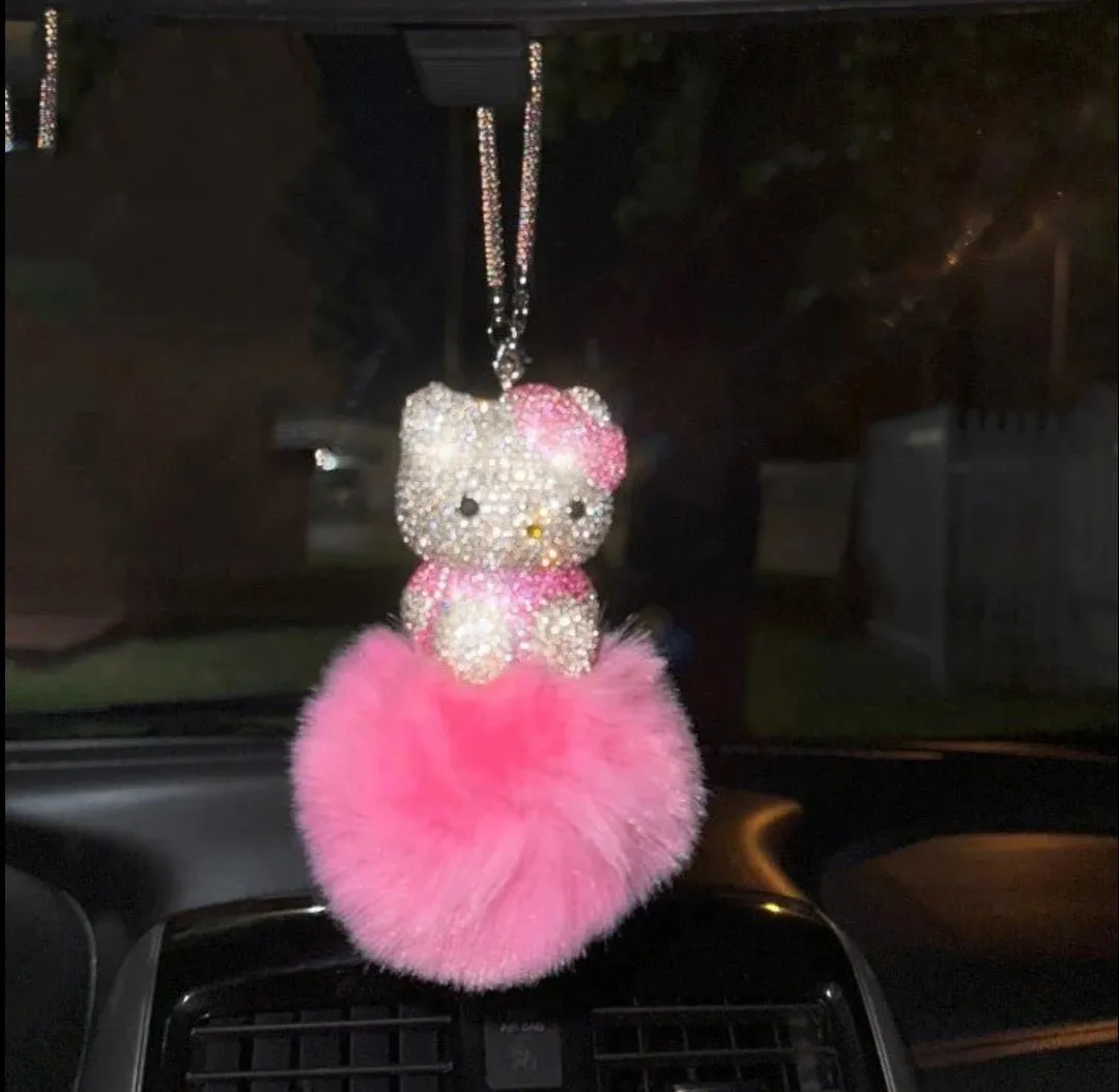 Ultra Bling Kitty Rearview Accessory Shiny Rhinestone Especially Bling Universal Diamond Pink Soft