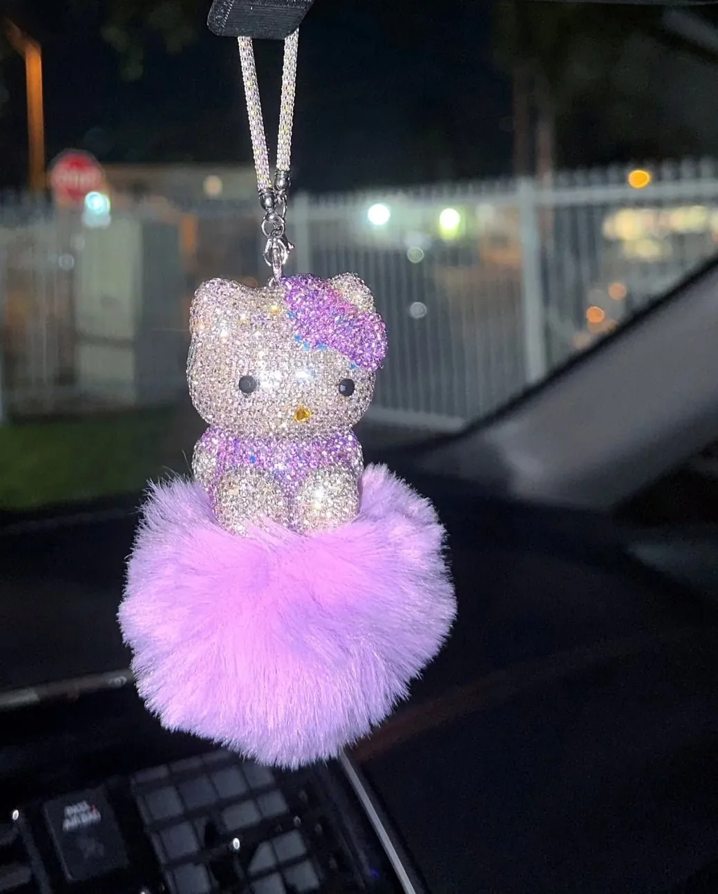 Ultra Bling Kitty Rearview Accessory Shiny Rhinestone Especially Bling Universal Diamond Purple