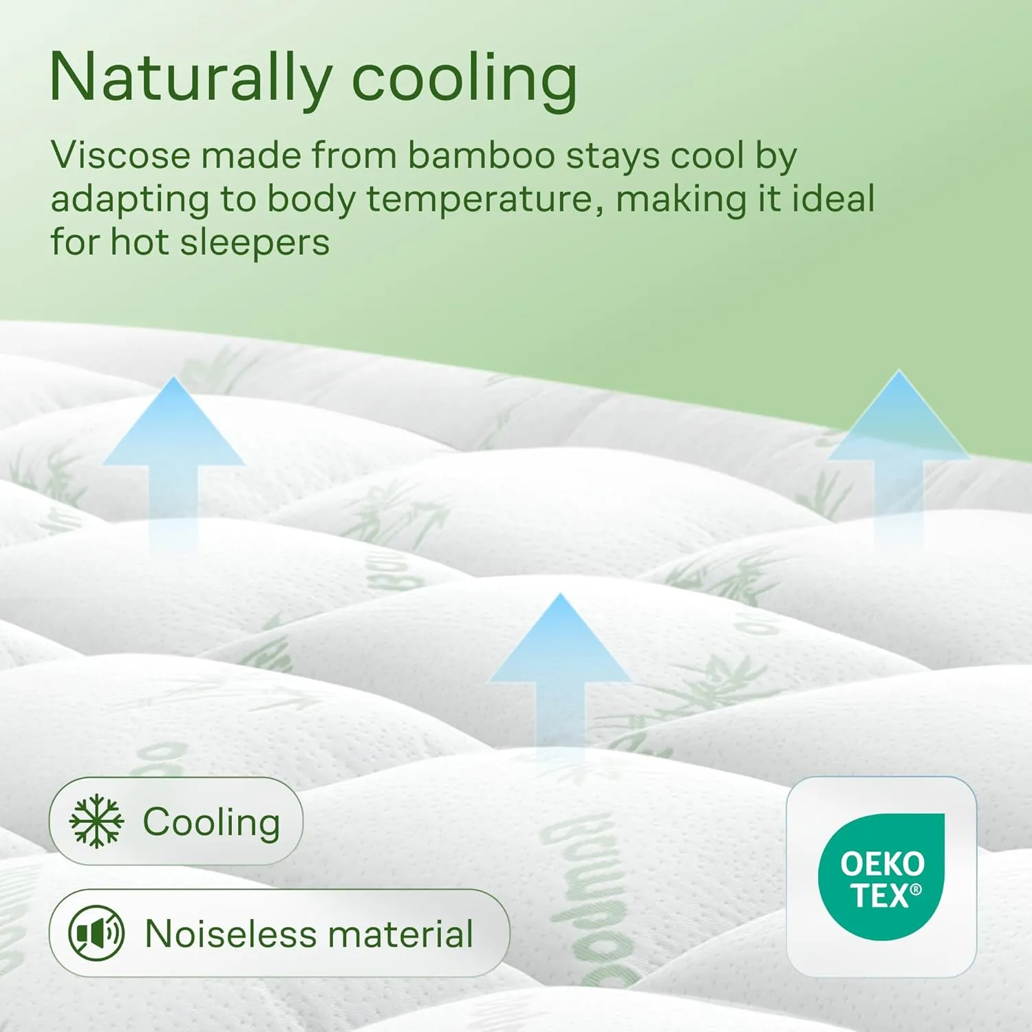 Ultra Soft Twin Size Mattress Topper - Viscose Made from Bamboo Pillow Top Mattress Pad for Back Pain Relief - Naturally Cooling for Hot Sleepers, Green