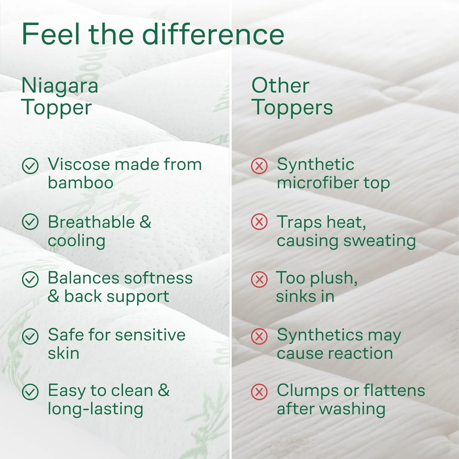 Ultra Soft Twin Size Mattress Topper - Viscose Made from Bamboo Pillow Top Mattress Pad for Back Pain Relief - Naturally Cooling for Hot Sleepers, Green