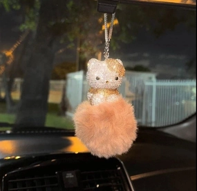 Ultra Bling Kitty Rearview Accessory Shiny Rhinestone Especially Bling Universal Diamond Gold