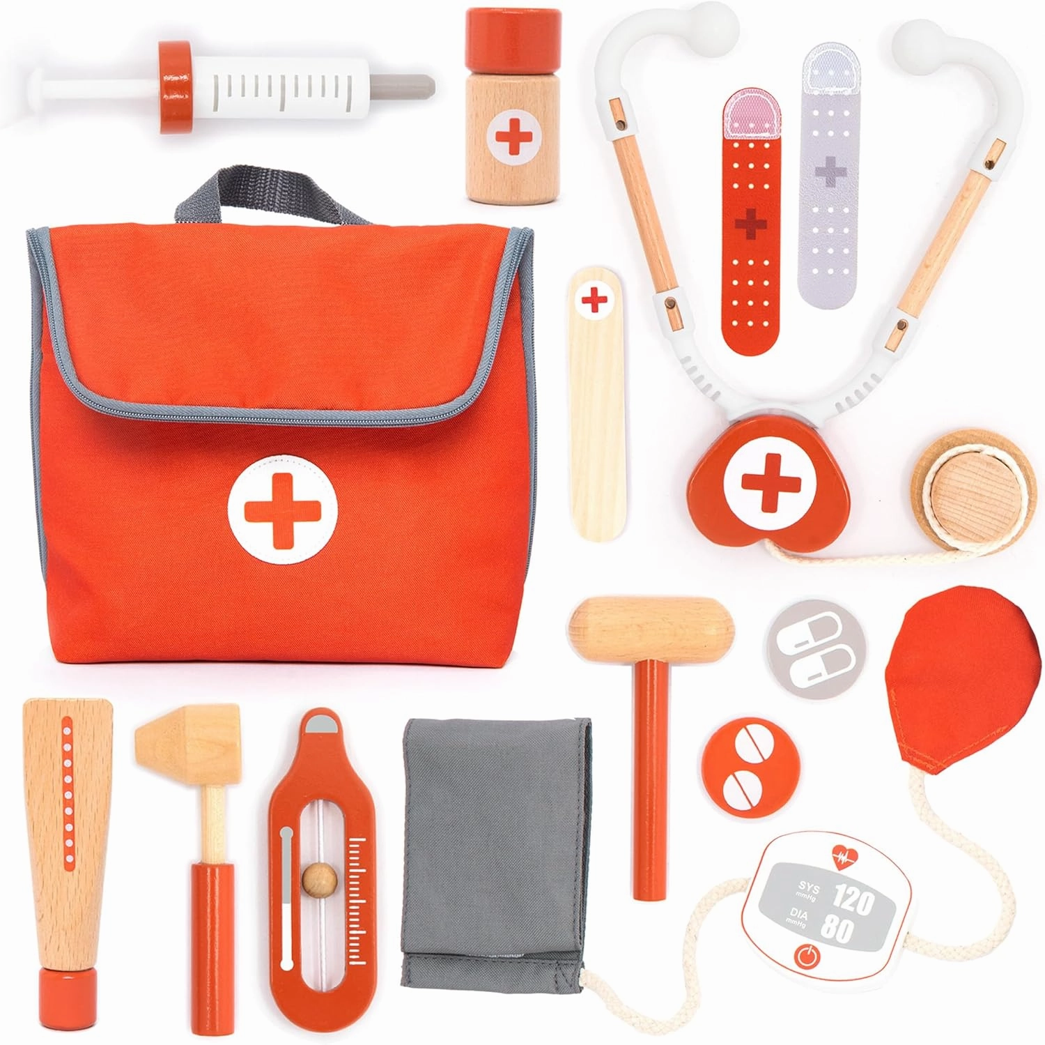 UMU® Wooden Mini Doctor Kit for Kids – 14 pcs Medical Playset for Toddlers with Stethoscope, Syringe, Doctor Bag, Blood Pressure Cuff & More – Pretend Play Set for Boys and Girls Ages 3 4 5 6