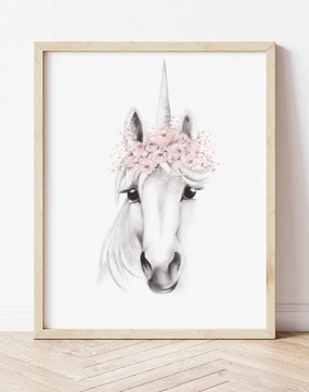 Unicorn with Blush Flower Crown Print