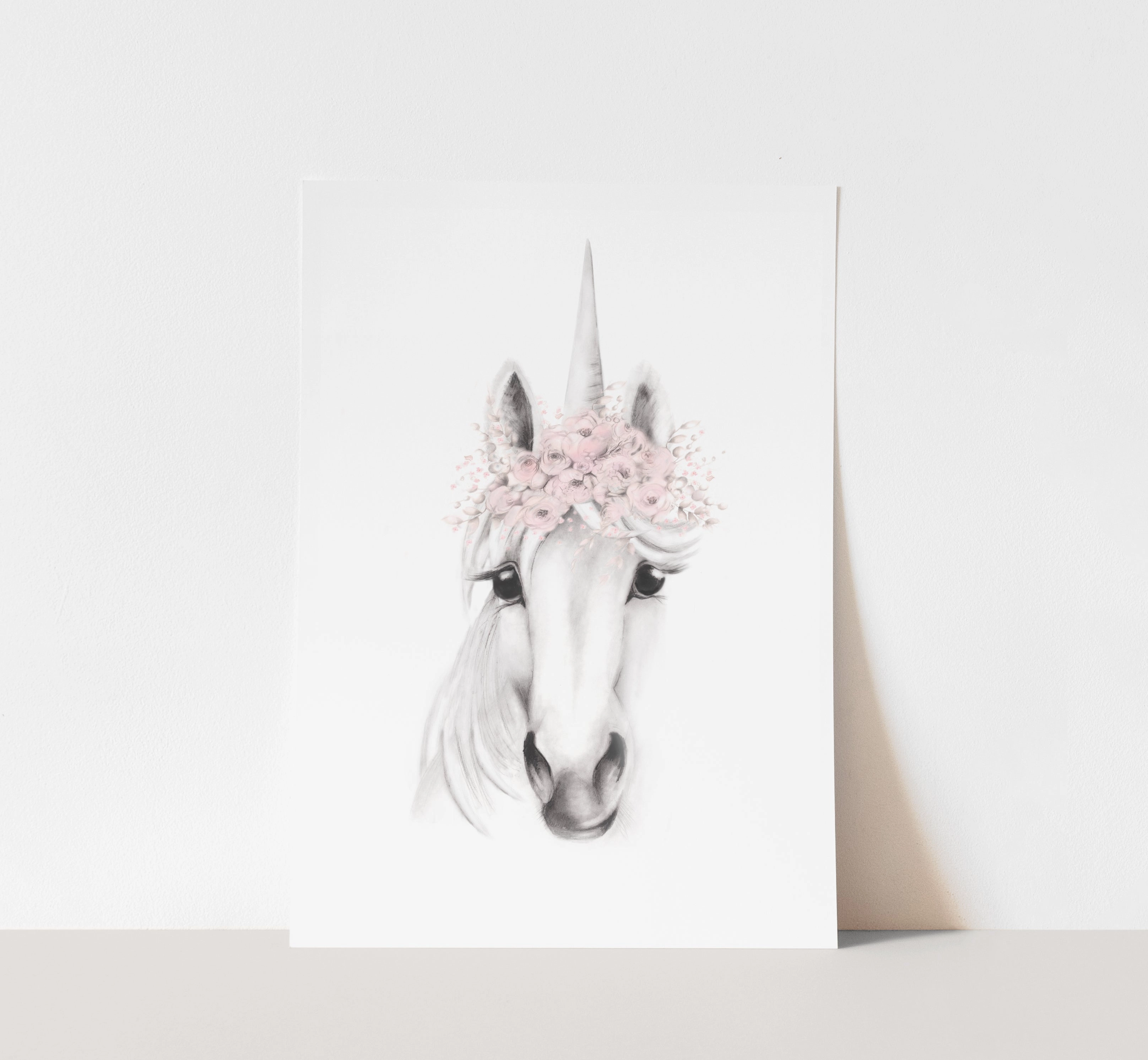 Unicorn with Blush Flower Crown Print