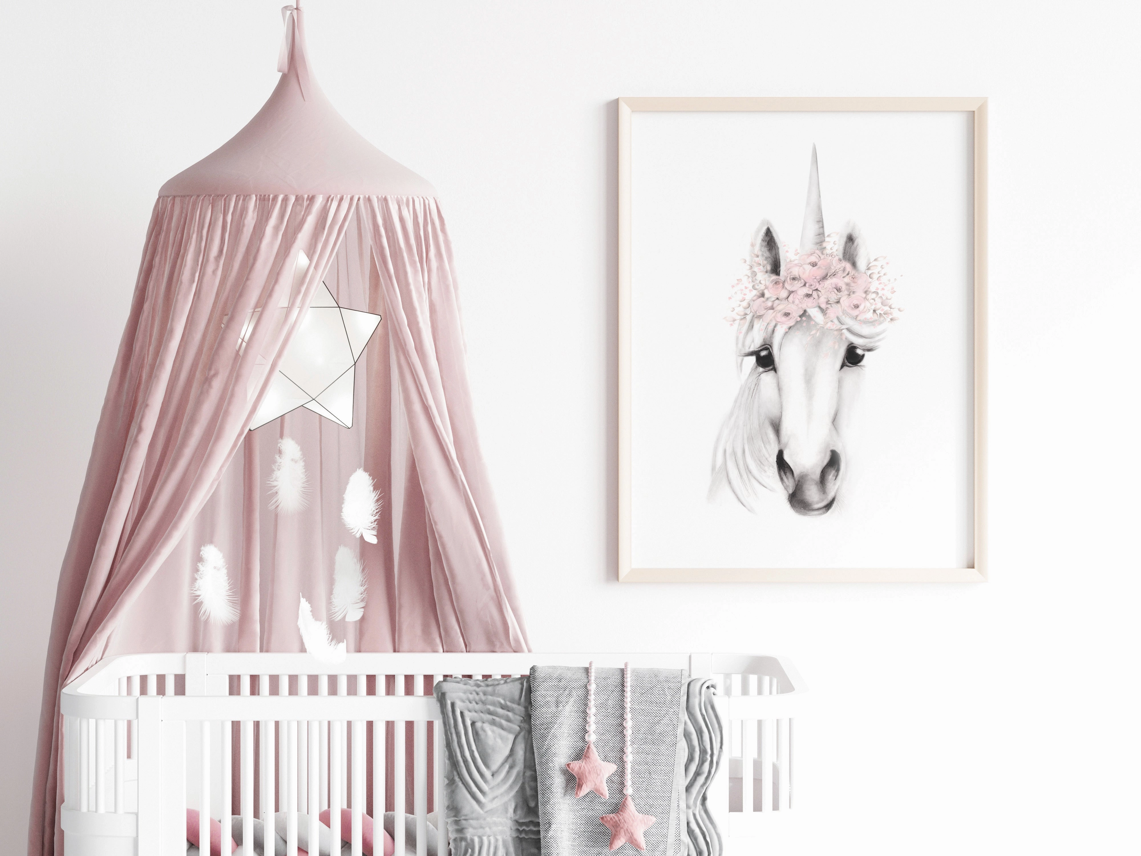 Unicorn with Blush Flower Crown Print