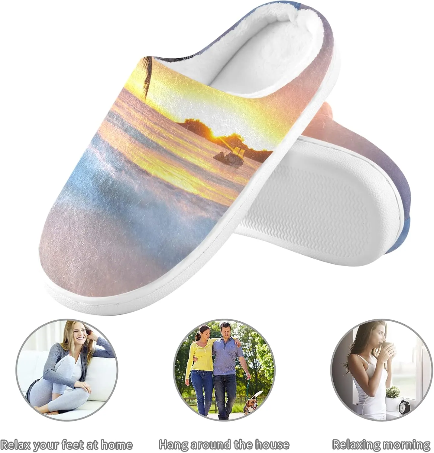Unisex Memory Foam House Slippers Non-Skid Soft Warm Sole Coral Fleece Slip-on Closed Toe Hand Free Shoes for Bedroom Travel 6-17