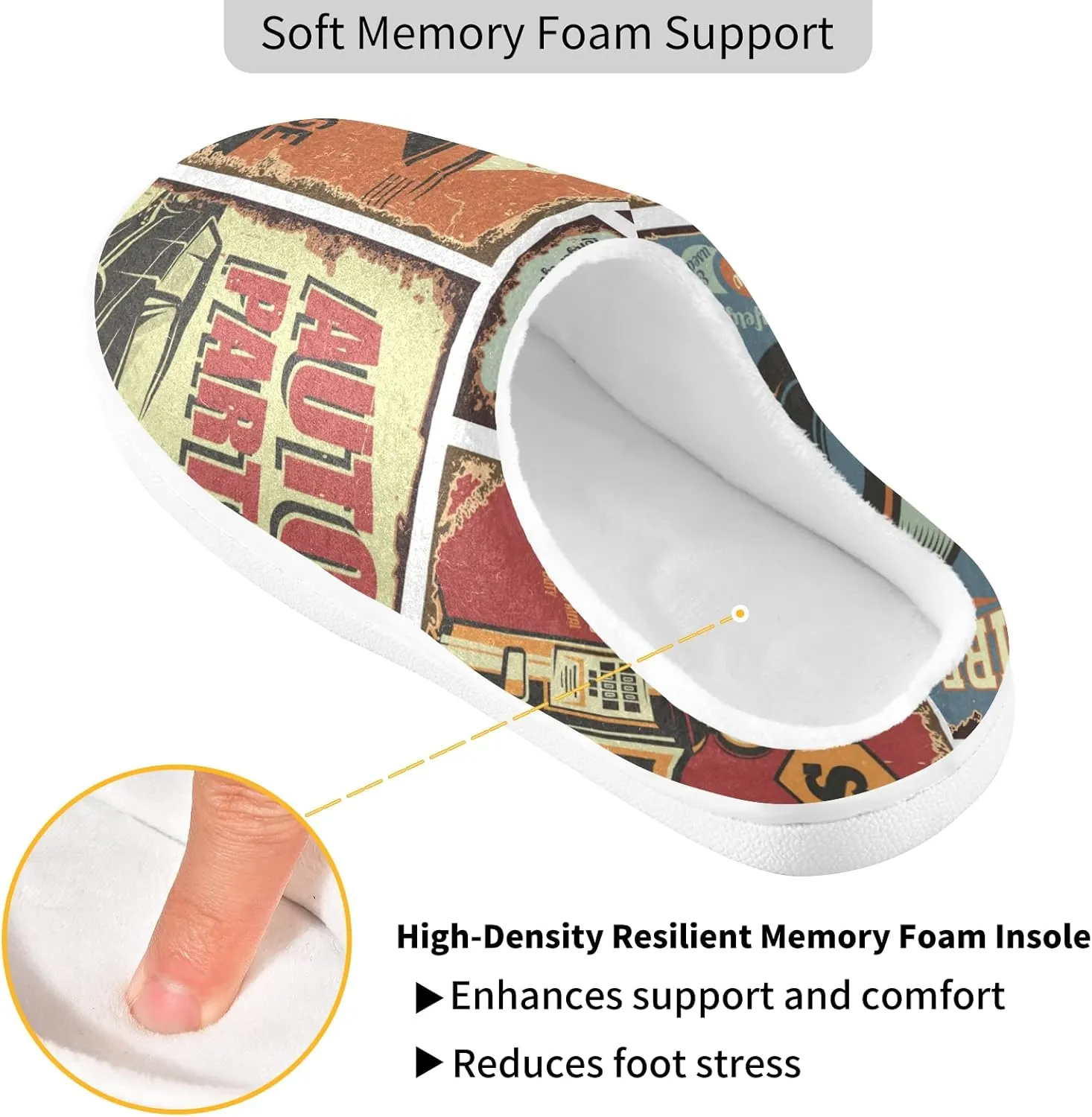 Unisex Memory Foam House Slippers Non-Skid Soft Warm Sole Coral Fleece Slip-on Closed Toe Hand Free Shoes for Bedroom Travel 6-17