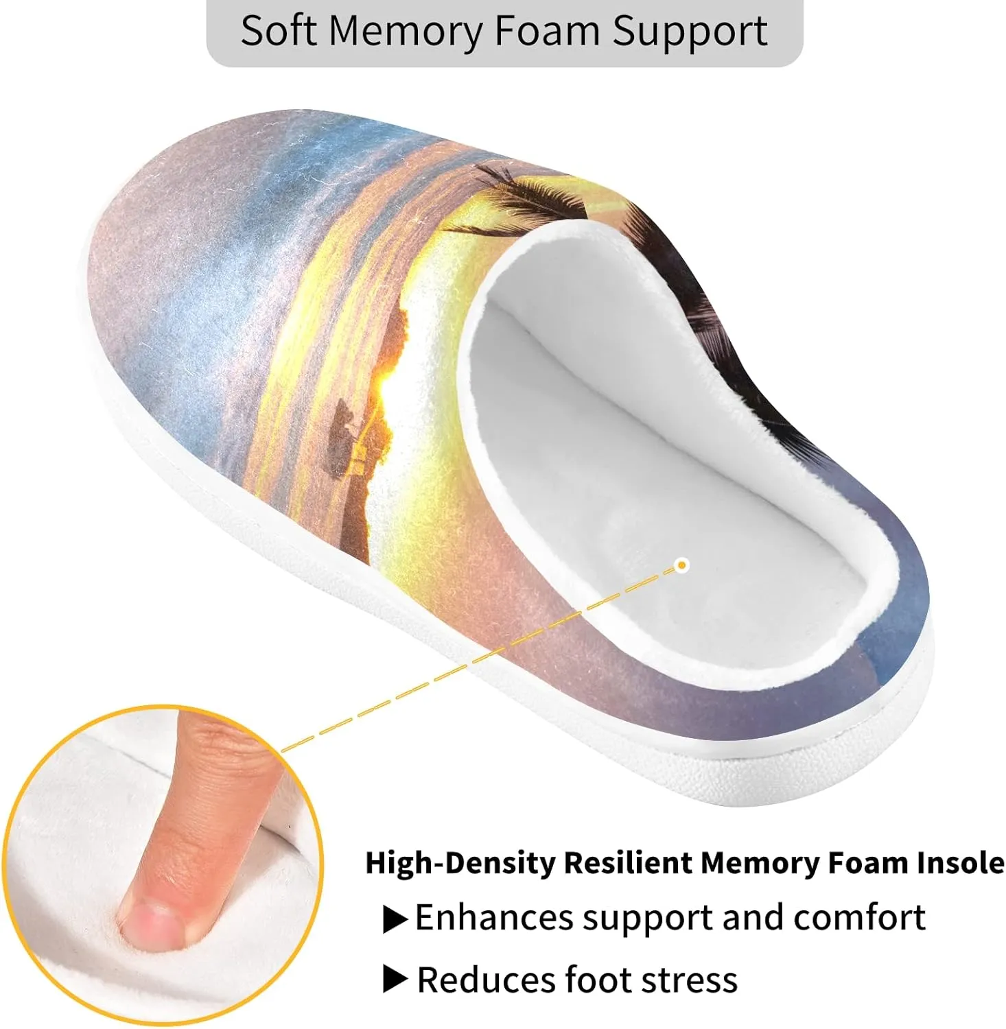 Unisex Memory Foam House Slippers Non-Skid Soft Warm Sole Coral Fleece Slip-on Closed Toe Hand Free Shoes for Bedroom Travel 6-17