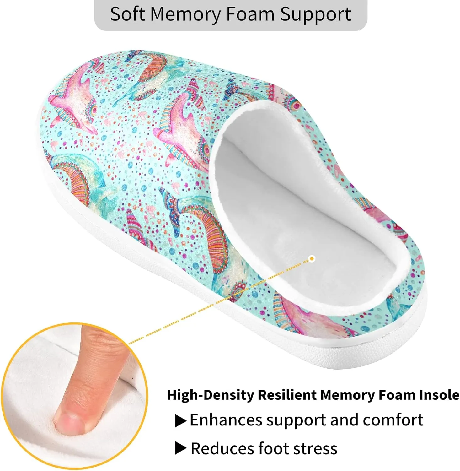 Unisex Memory Foam House Slippers Non-Skid Soft Warm Sole Coral Fleece Slip-on Closed Toe Hand Free Shoes for Bedroom Travel 6-17
