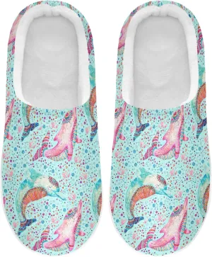 Unisex Memory Foam House Slippers Non-Skid Soft Warm Sole Coral Fleece Slip-on Closed Toe Hand Free Shoes for Bedroom Travel 6-17