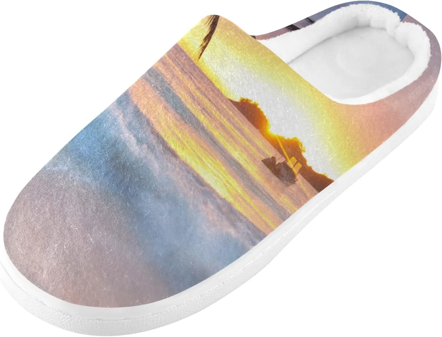 Unisex Memory Foam House Slippers Non-Skid Soft Warm Sole Coral Fleece Slip-on Closed Toe Hand Free Shoes for Bedroom Travel 6-17