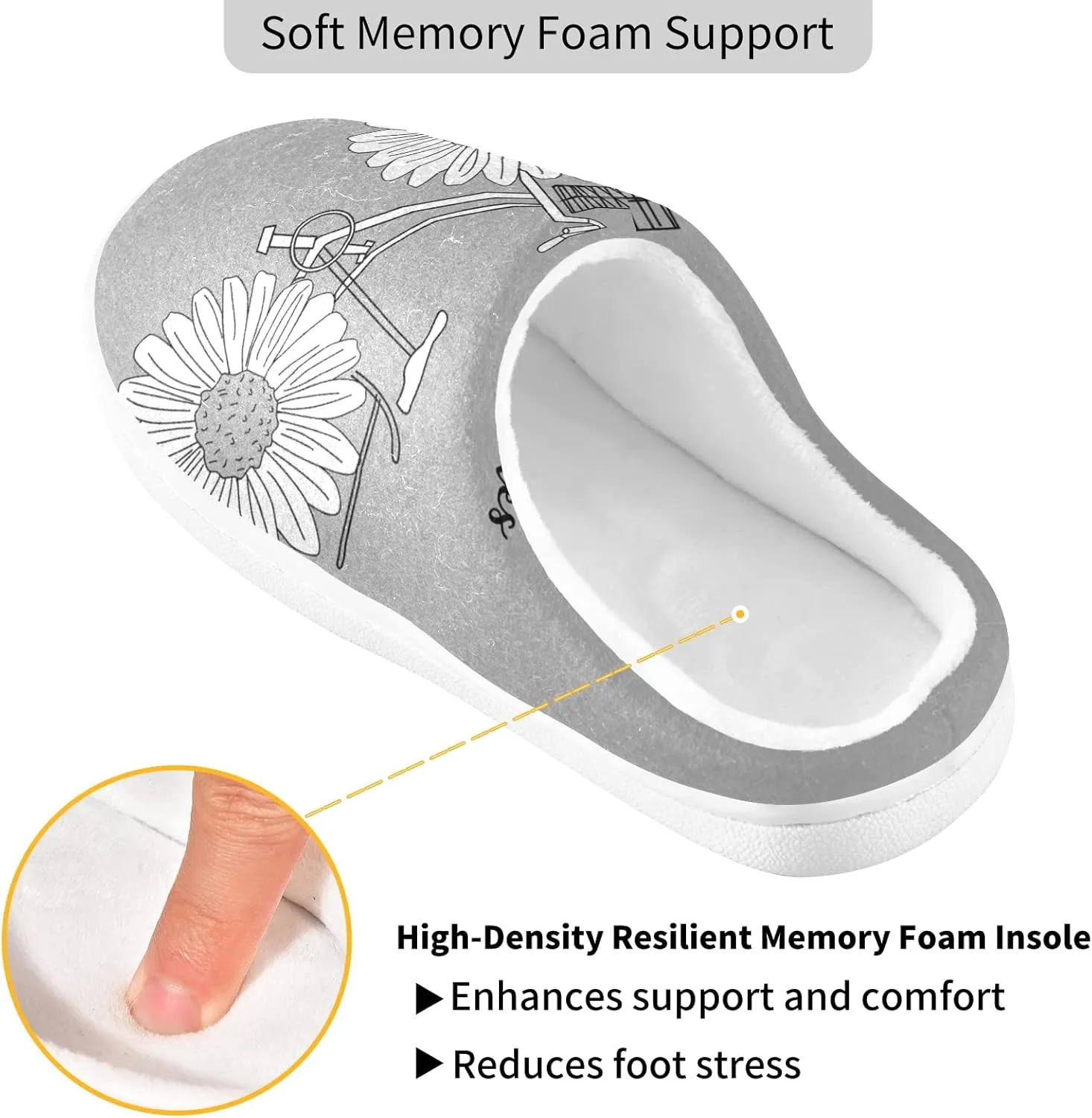 Unisex Memory Foam House Slippers Non-Skid Soft Warm Sole Coral Fleece Slip-on Closed Toe Hand Free Shoes for Bedroom Travel 6-17