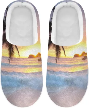 Unisex Memory Foam House Slippers Non-Skid Soft Warm Sole Coral Fleece Slip-on Closed Toe Hand Free Shoes for Bedroom Travel 6-17