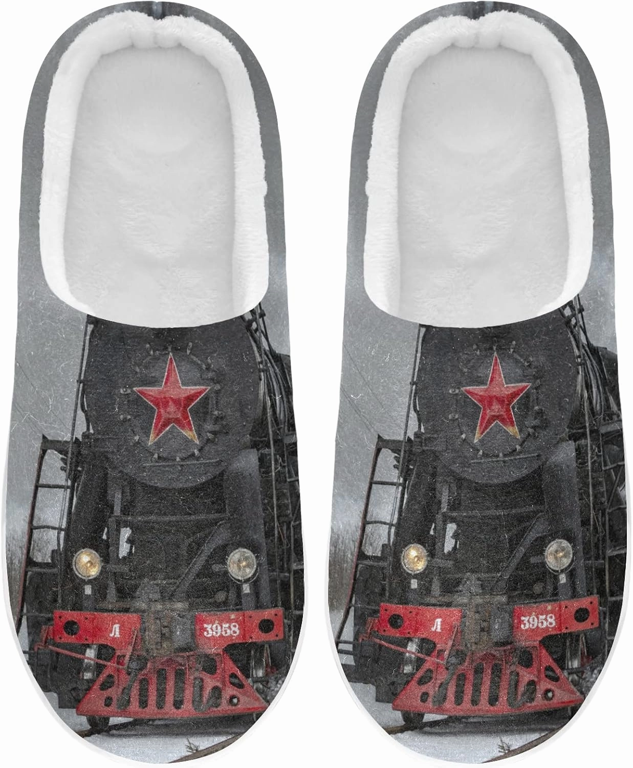 Unisex Memory Foam House Slippers Non-Skid Soft Warm Sole Coral Fleece Slip-on Closed Toe Hand Free Shoes for Bedroom Travel 6-17