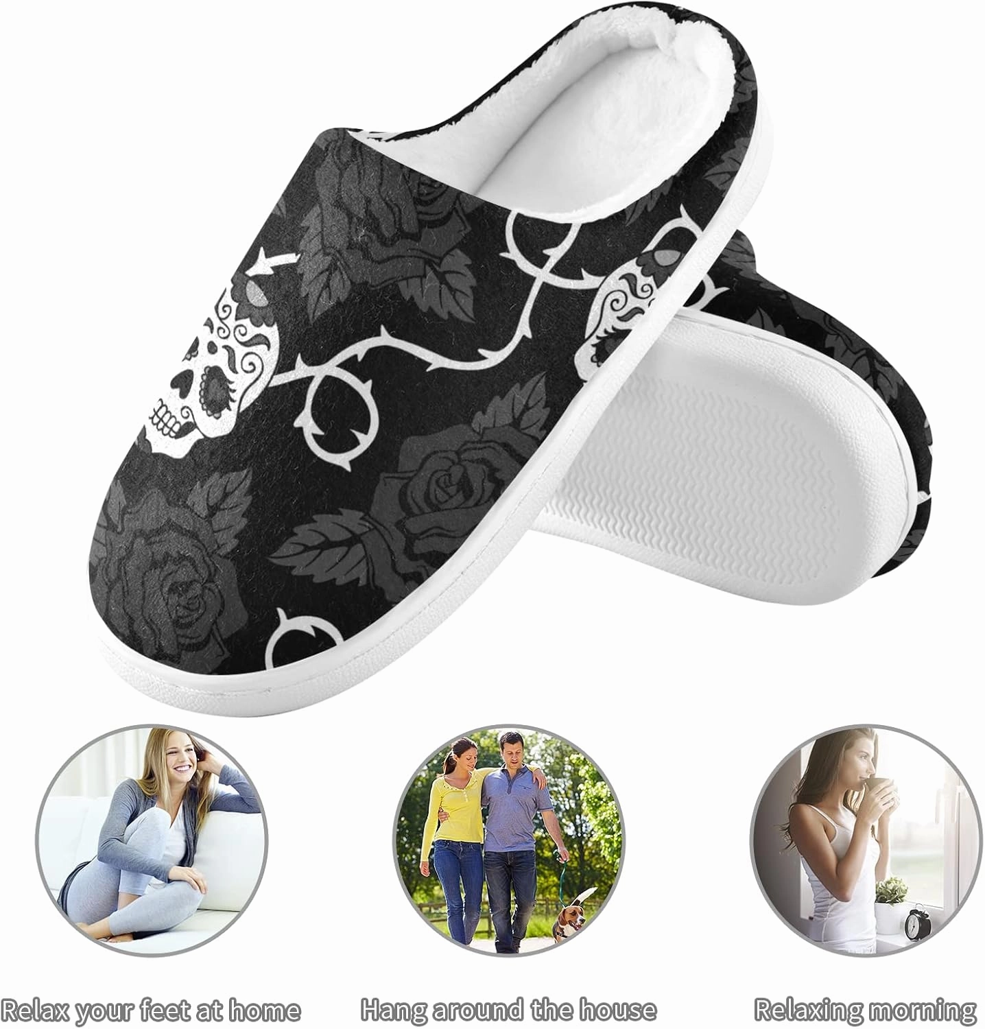 Unisex Memory Foam House Slippers Non-Skid Soft Warm Sole Coral Fleece Slip-on Closed Toe Hand Free Shoes for Bedroom Travel 6-17