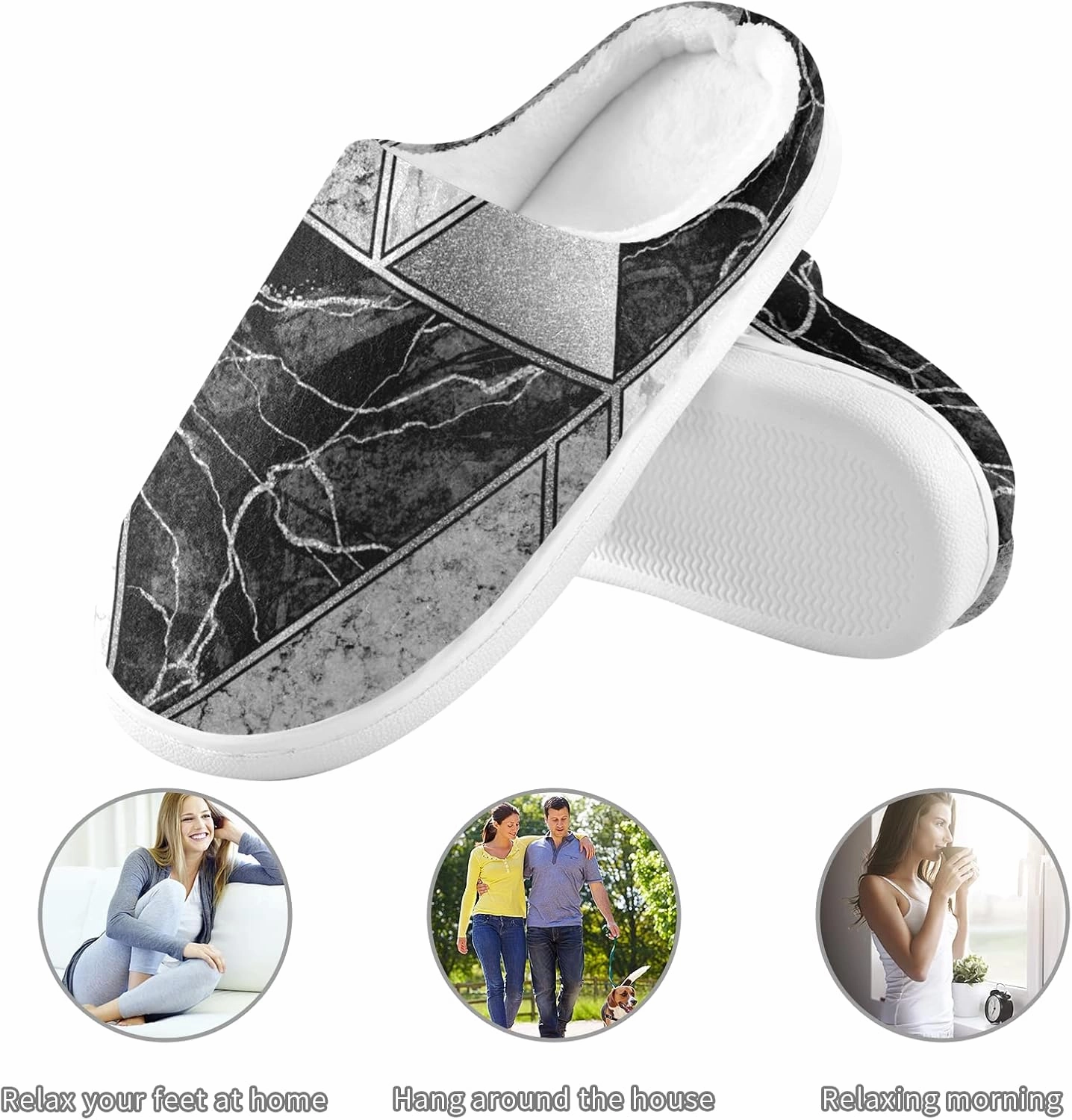 Unisex Memory Foam House Slippers Non-Skid Soft Warm Sole Coral Fleece Slip-on Closed Toe Hand Free Shoes for Bedroom Travel 6-17