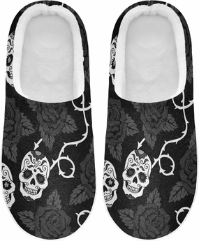 Unisex Memory Foam House Slippers Non-Skid Soft Warm Sole Coral Fleece Slip-on Closed Toe Hand Free Shoes for Bedroom Travel 6-17