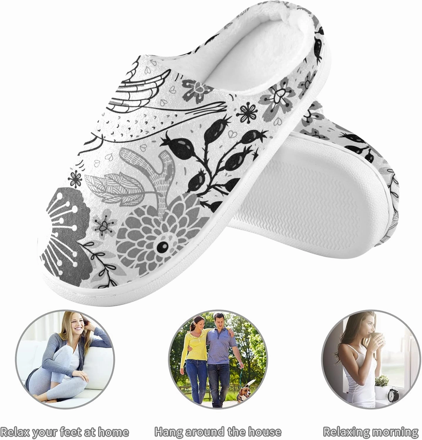 Unisex Memory Foam House Slippers Non-Skid Soft Warm Sole Coral Fleece Slip-on Closed Toe Hand Free Shoes for Bedroom Travel 6-17