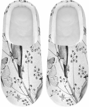 Unisex Memory Foam House Slippers Non-Skid Soft Warm Sole Coral Fleece Slip-on Closed Toe Hand Free Shoes for Bedroom Travel 6-17