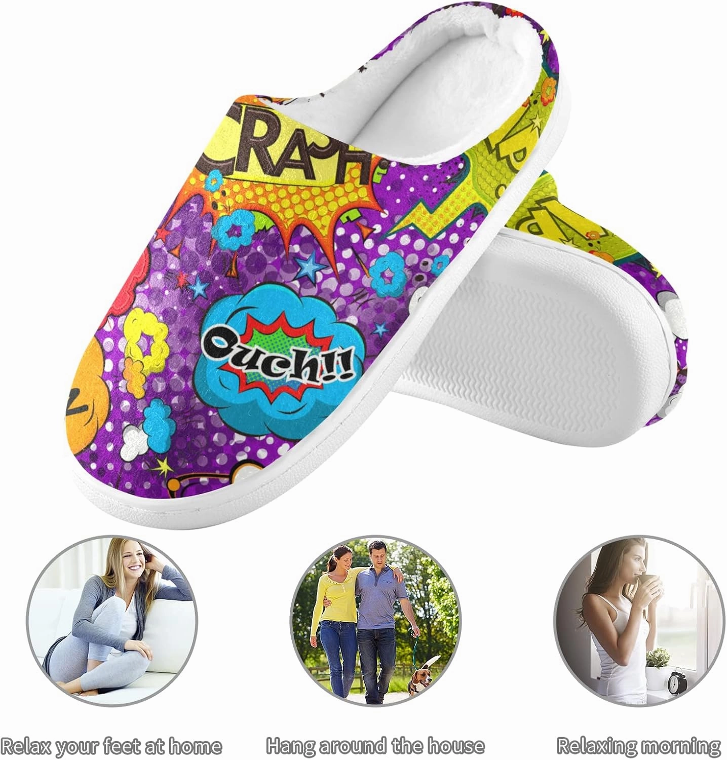 Unisex Memory Foam House Slippers Non-Skid Soft Warm Sole Coral Fleece Slip-on Closed Toe Hand Free Shoes for Bedroom Travel 6-17