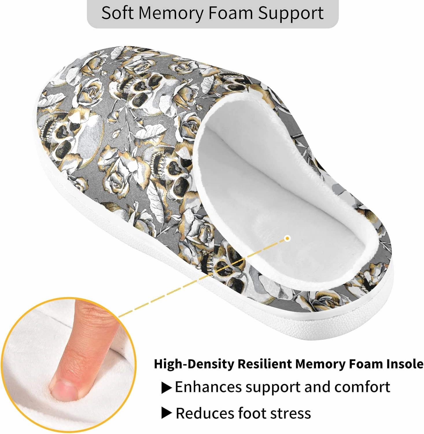 Unisex Memory Foam House Slippers Non-Skid Soft Warm Sole Coral Fleece Slip-on Closed Toe Hand Free Shoes for Bedroom Travel 6-17