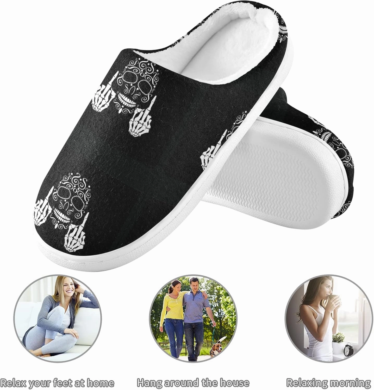 Unisex Memory Foam House Slippers Non-Skid Soft Warm Sole Coral Fleece Slip-on Closed Toe Hand Free Shoes for Bedroom Travel 6-17