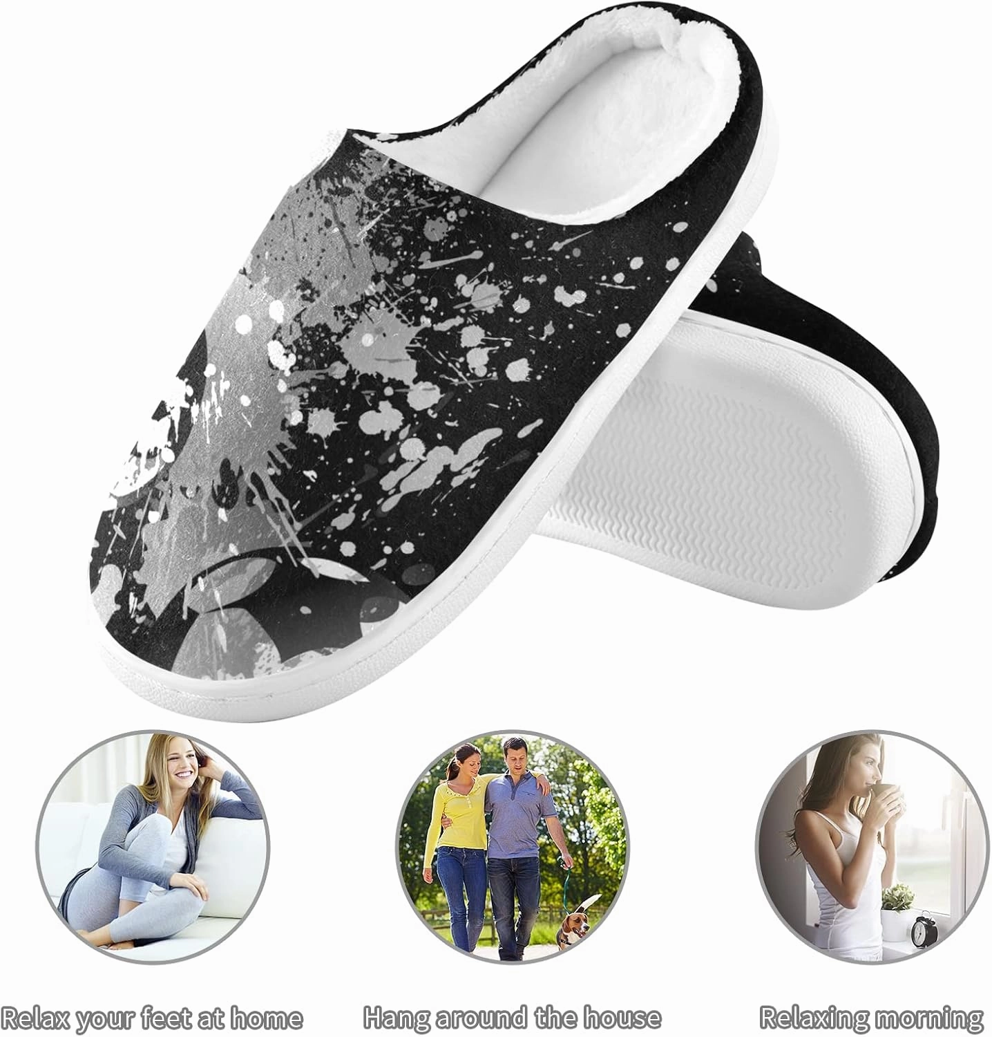 Unisex Memory Foam House Slippers Non-Skid Soft Warm Sole Coral Fleece Slip-on Closed Toe Hand Free Shoes for Bedroom Travel 6-17