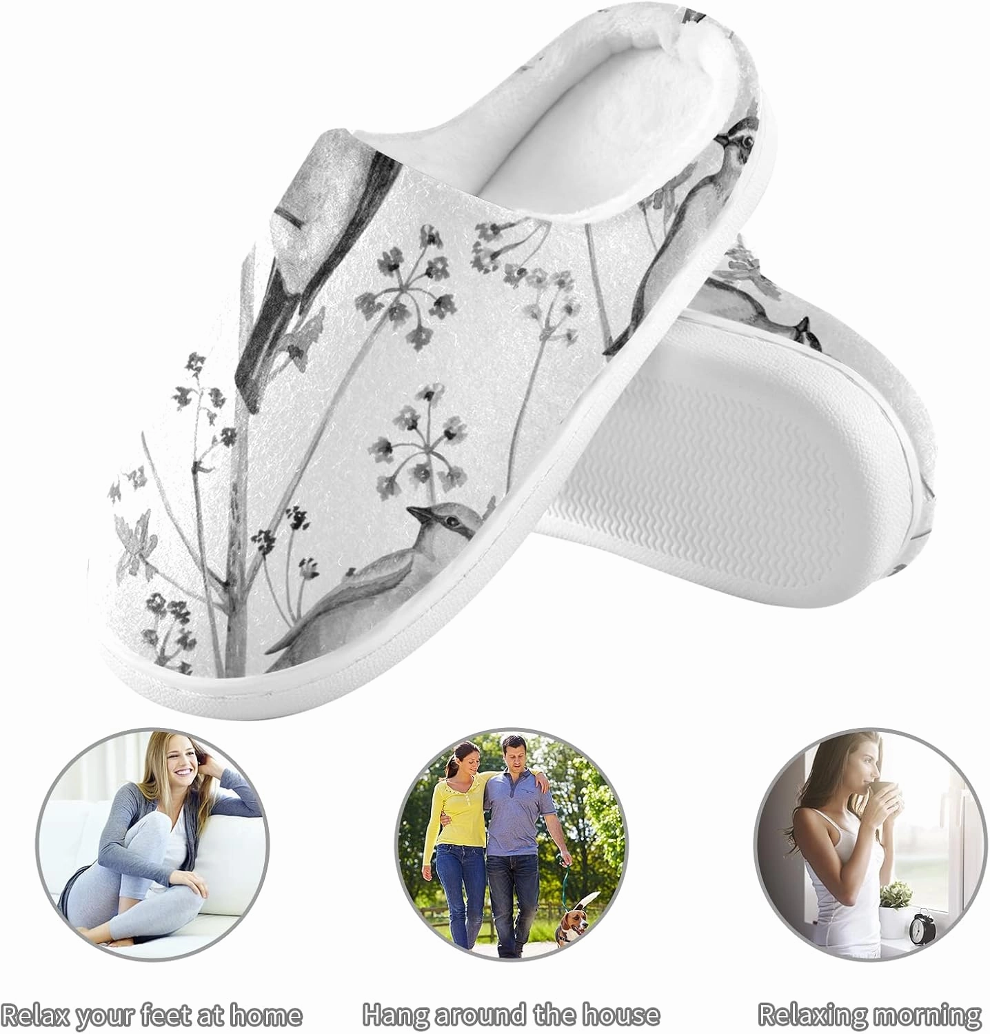 Unisex Memory Foam House Slippers Non-Skid Soft Warm Sole Coral Fleece Slip-on Closed Toe Hand Free Shoes for Bedroom Travel 6-17