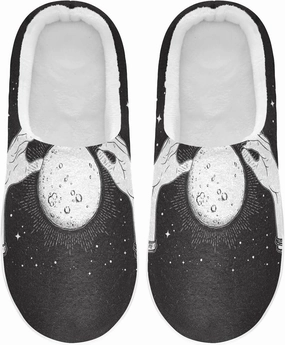 Unisex Memory Foam House Slippers Non-Skid Soft Warm Sole Coral Fleece Slip-on Closed Toe Hand Free Shoes for Bedroom Travel 6-17