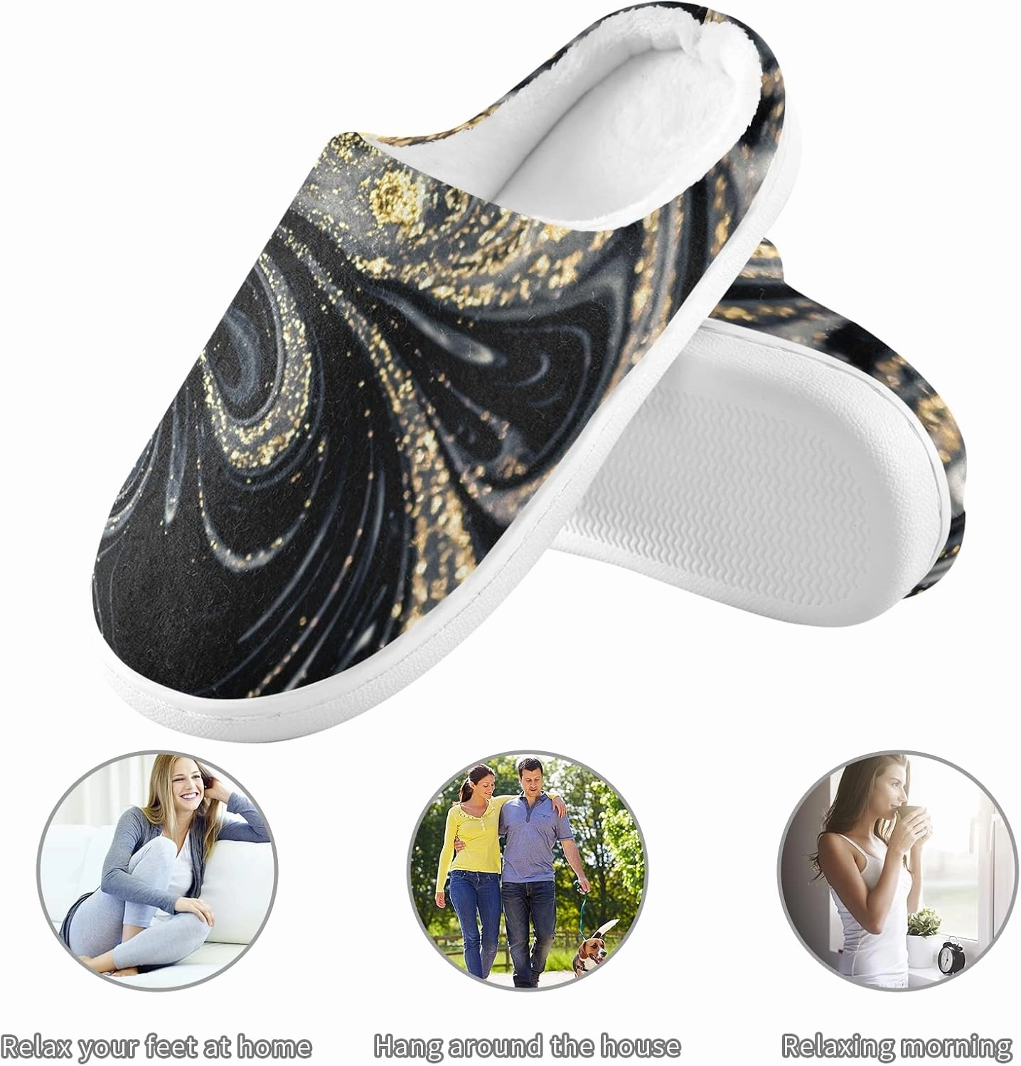 Unisex Memory Foam House Slippers Non-Skid Soft Warm Sole Coral Fleece Slip-on Closed Toe Hand Free Shoes for Bedroom Travel 6-17