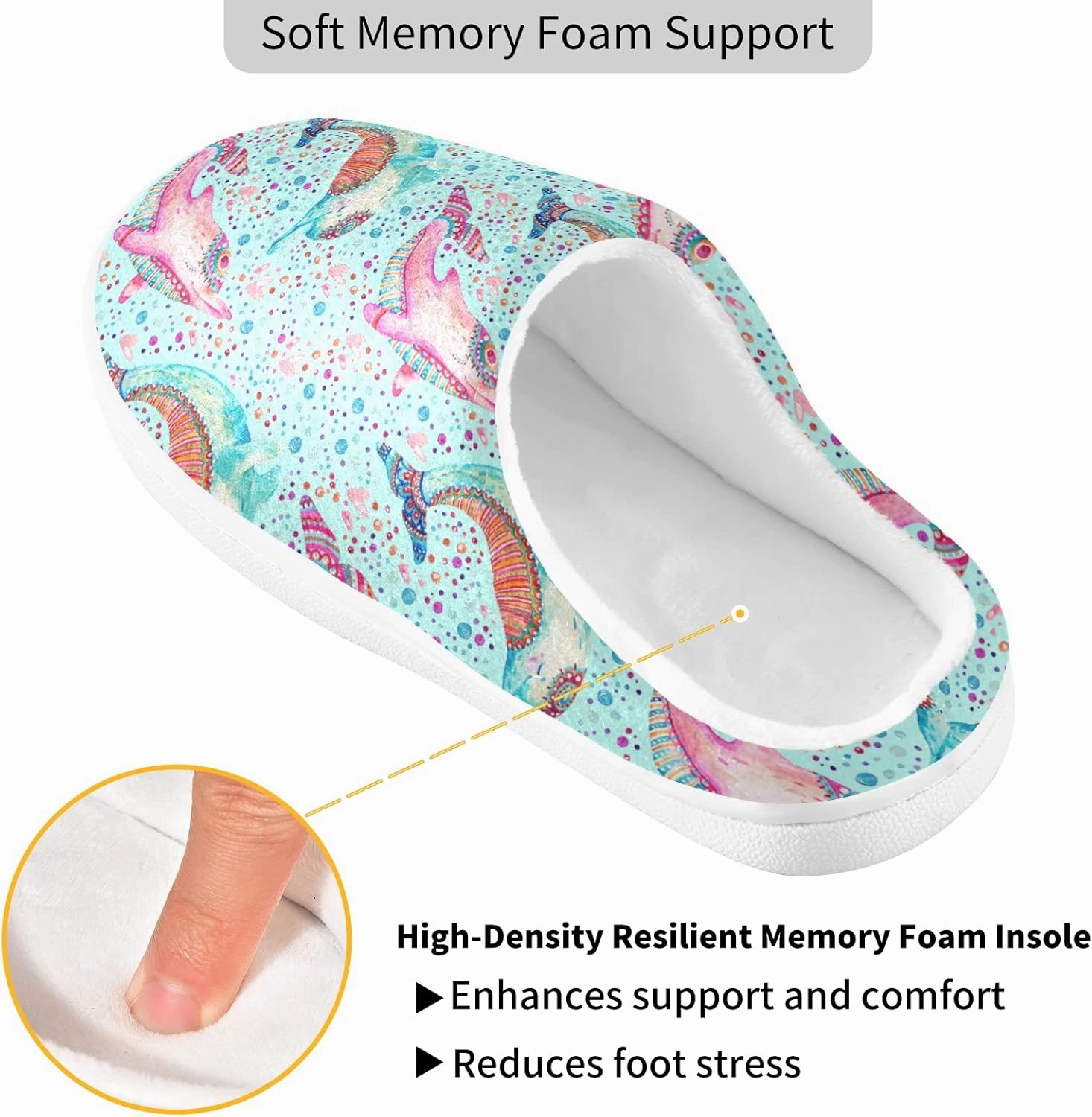 Unisex Memory Foam House Slippers Non-Skid Soft Warm Sole Coral Fleece Slip-on Closed Toe Hand Free Shoes for Bedroom Travel 6-17