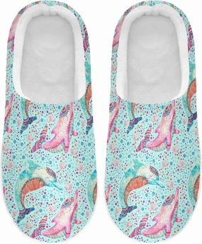 Unisex Memory Foam House Slippers Non-Skid Soft Warm Sole Coral Fleece Slip-on Closed Toe Hand Free Shoes for Bedroom Travel 6-17