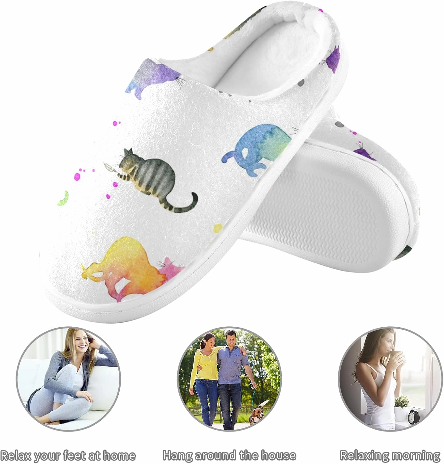 Unisex Memory Foam House Slippers Non-Skid Soft Warm Sole Coral Fleece Slip-on Closed Toe Hand Free Shoes for Bedroom Travel 6-17