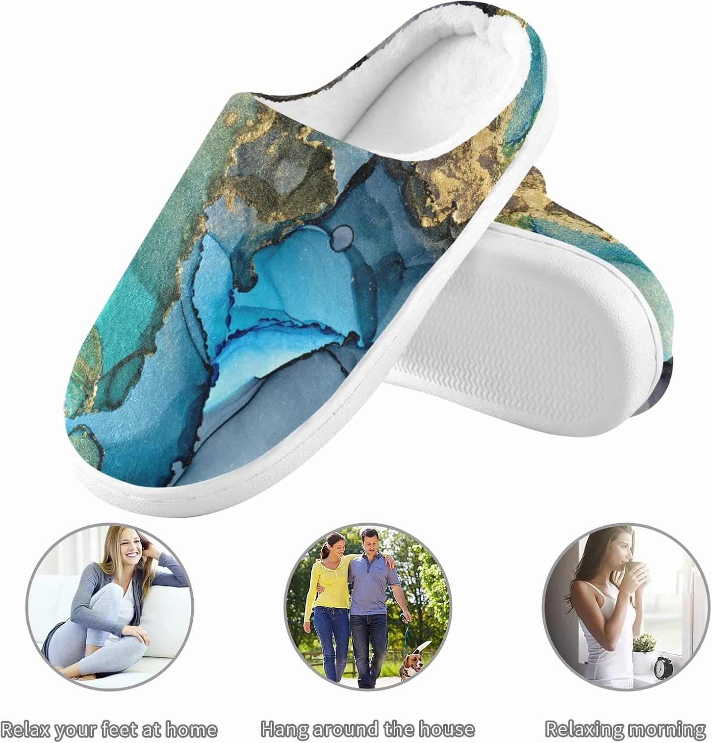 Unisex Memory Foam House Slippers Non-Skid Soft Warm Sole Coral Fleece Slip-on Closed Toe Hand Free Shoes for Bedroom Travel 6-17