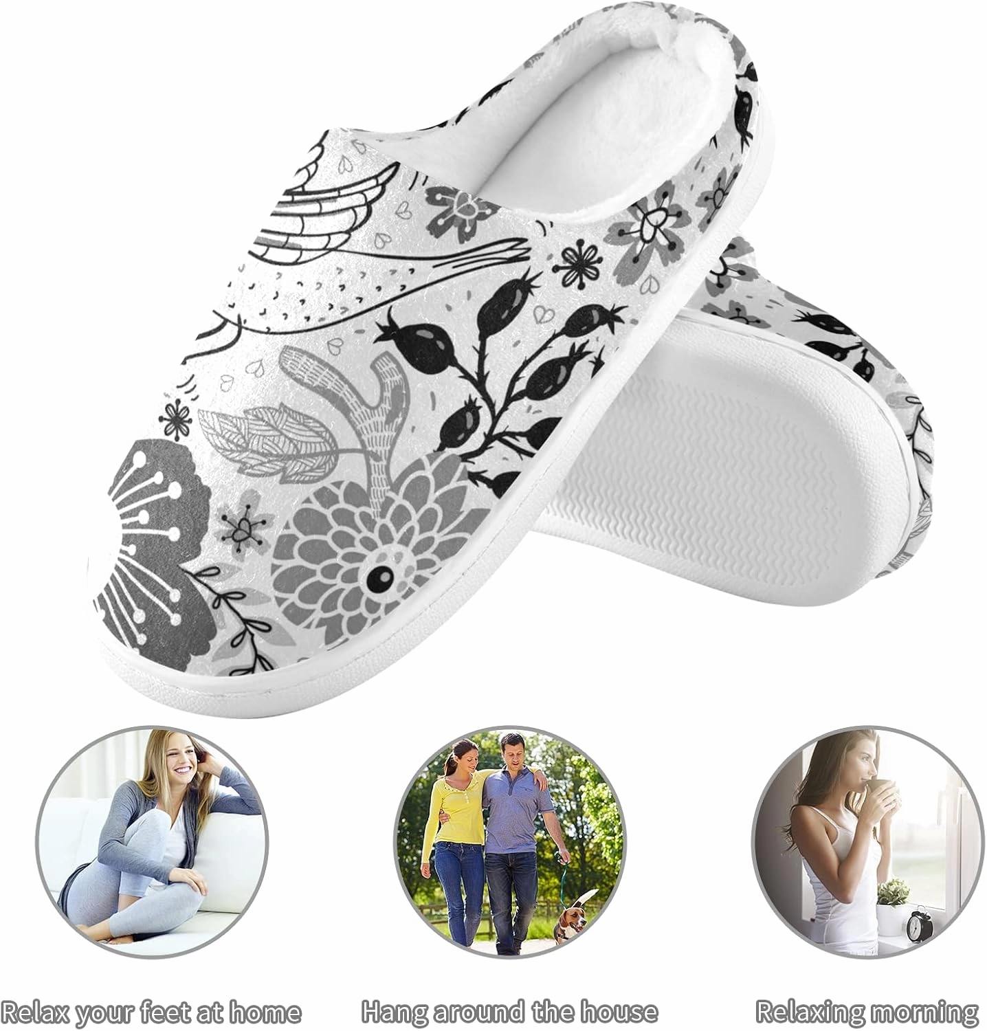 Unisex Memory Foam House Slippers Non-Skid Soft Warm Sole Coral Fleece Slip-on Closed Toe Hand Free Shoes for Bedroom Travel 6-17