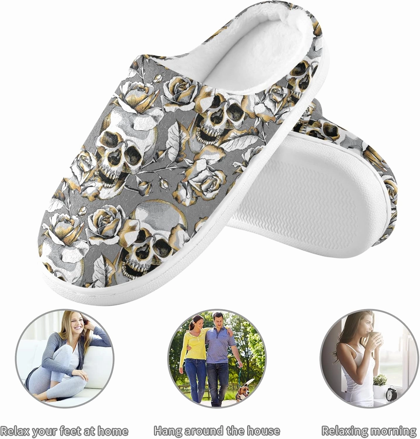 Unisex Memory Foam House Slippers Non-Skid Soft Warm Sole Coral Fleece Slip-on Closed Toe Hand Free Shoes for Bedroom Travel 6-17