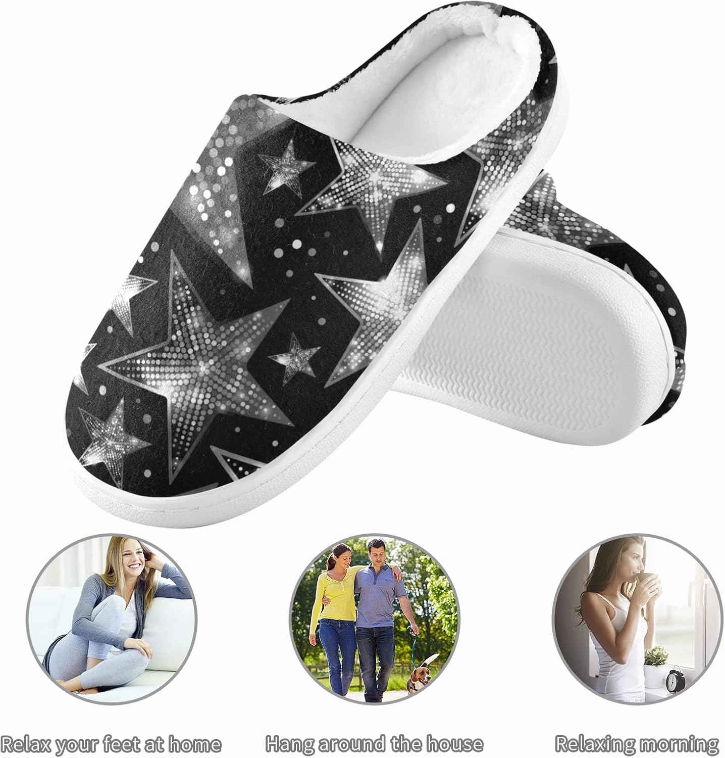 Unisex Memory Foam House Slippers Non-Skid Soft Warm Sole Coral Fleece Slip-on Closed Toe Hand Free Shoes for Bedroom Travel 6-17