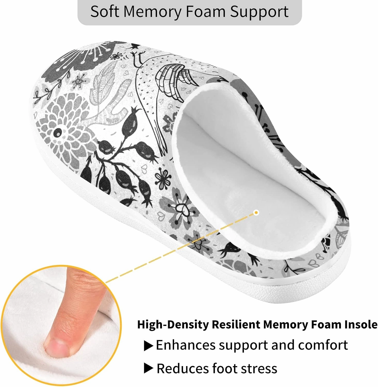 Unisex Memory Foam House Slippers Non-Skid Soft Warm Sole Coral Fleece Slip-on Closed Toe Hand Free Shoes for Bedroom Travel 6-17