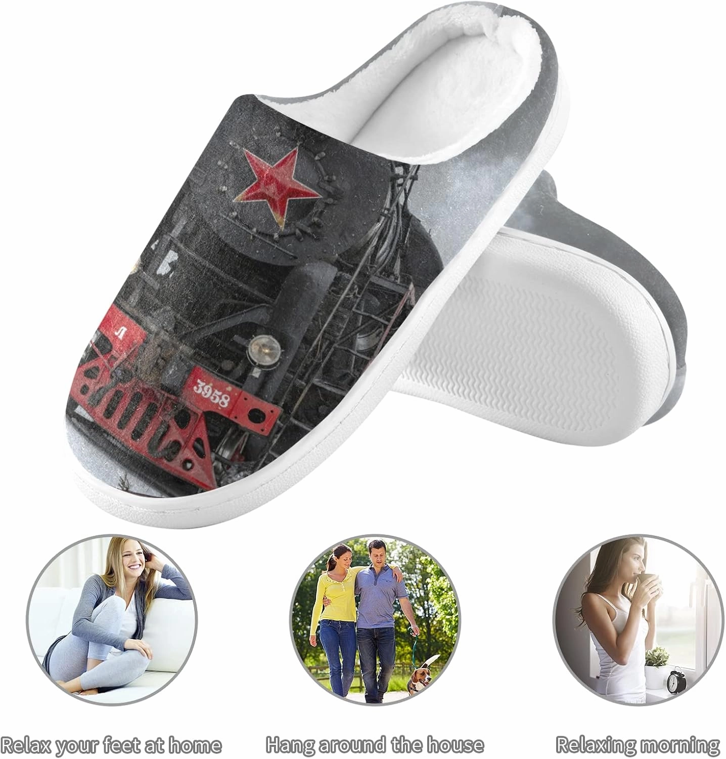 Unisex Memory Foam House Slippers Non-Skid Soft Warm Sole Coral Fleece Slip-on Closed Toe Hand Free Shoes for Bedroom Travel 6-17