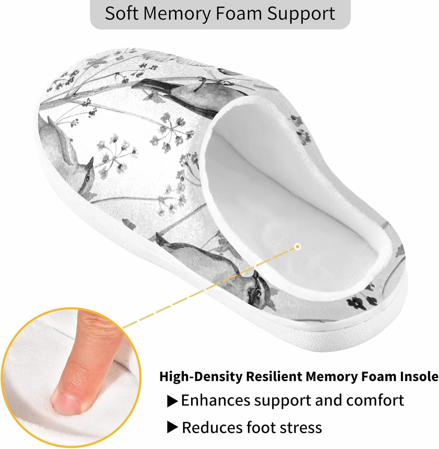 Unisex Memory Foam House Slippers Non-Skid Soft Warm Sole Coral Fleece Slip-on Closed Toe Hand Free Shoes for Bedroom Travel 6-17