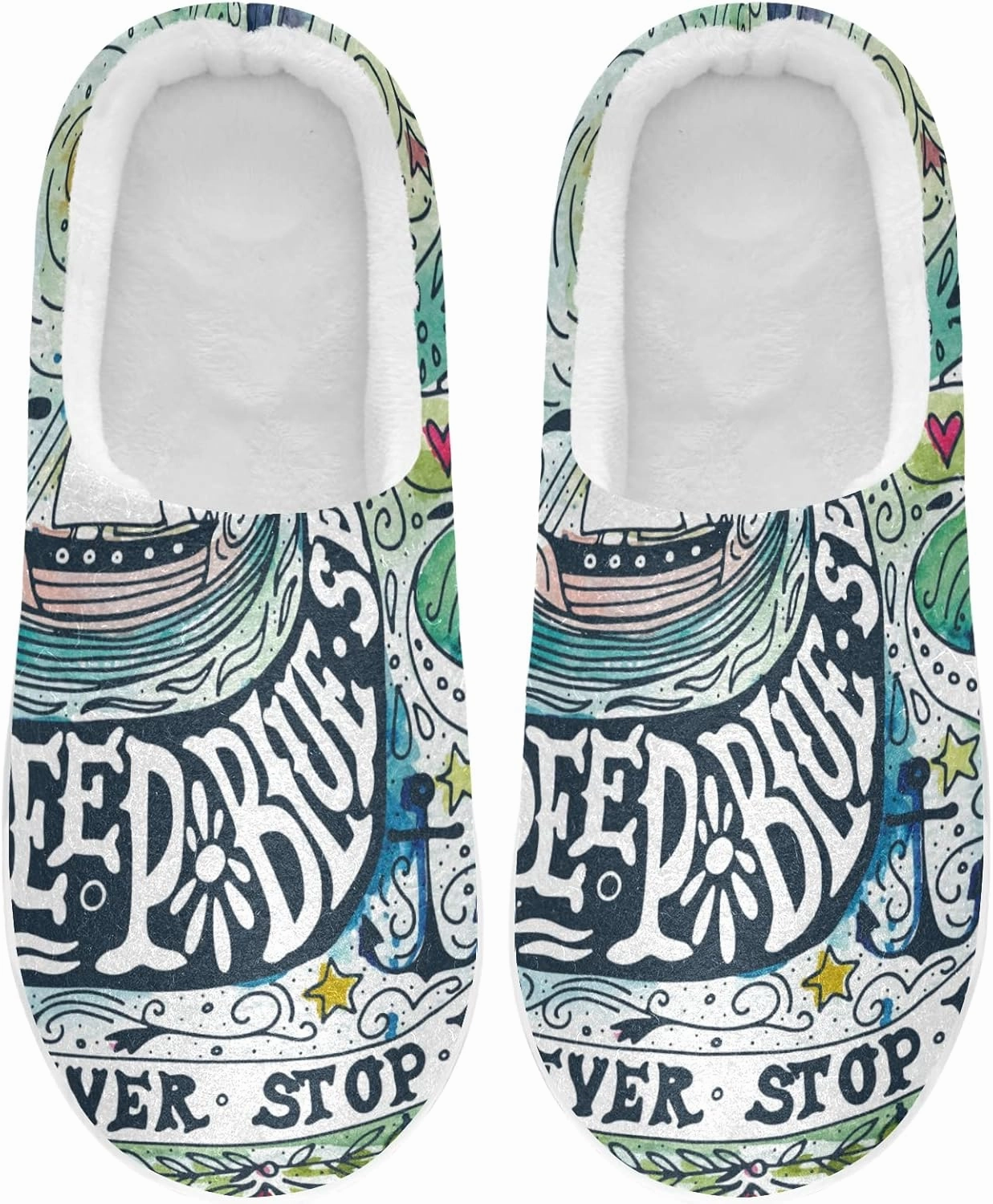 Unisex Memory Foam House Slippers Non-Skid Soft Warm Sole Coral Fleece Slip-on Closed Toe Hand Free Shoes for Bedroom Travel 6-17
