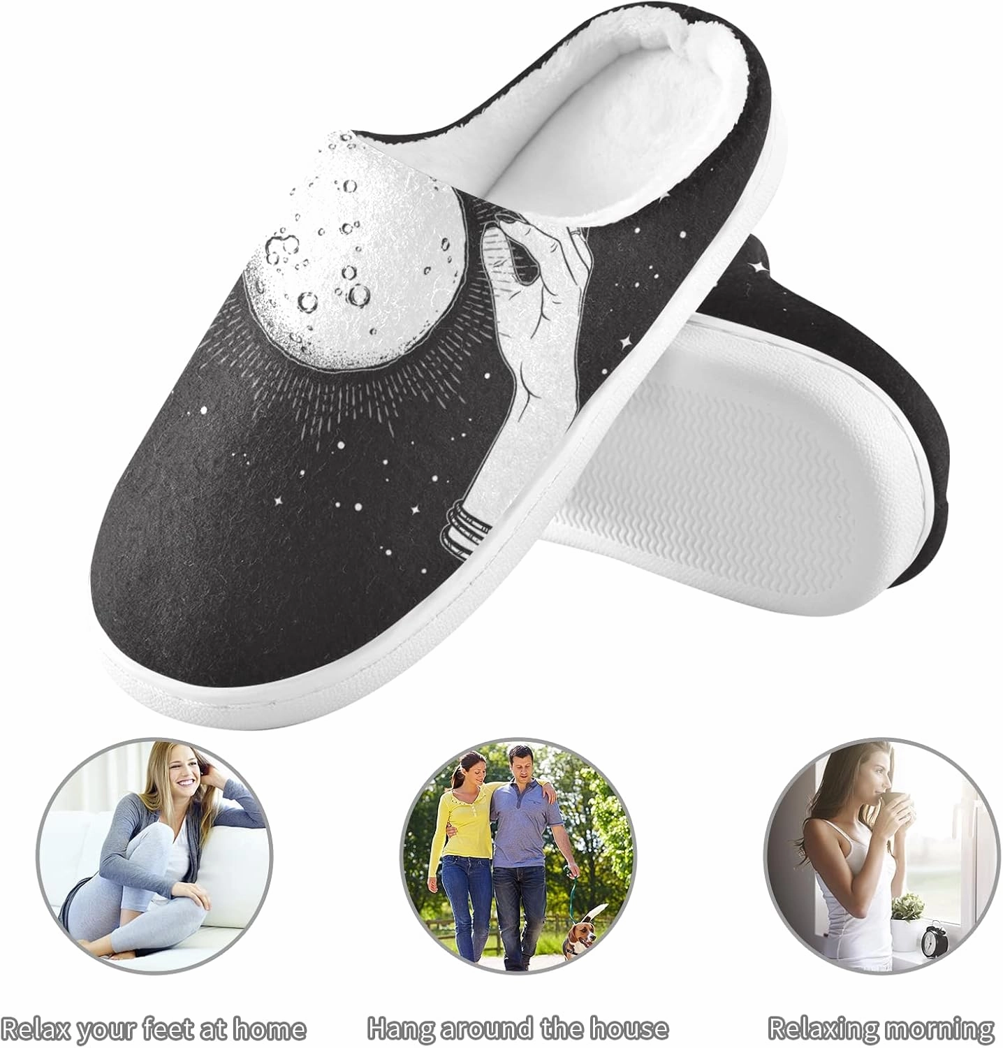 Unisex Memory Foam House Slippers Non-Skid Soft Warm Sole Coral Fleece Slip-on Closed Toe Hand Free Shoes for Bedroom Travel 6-17