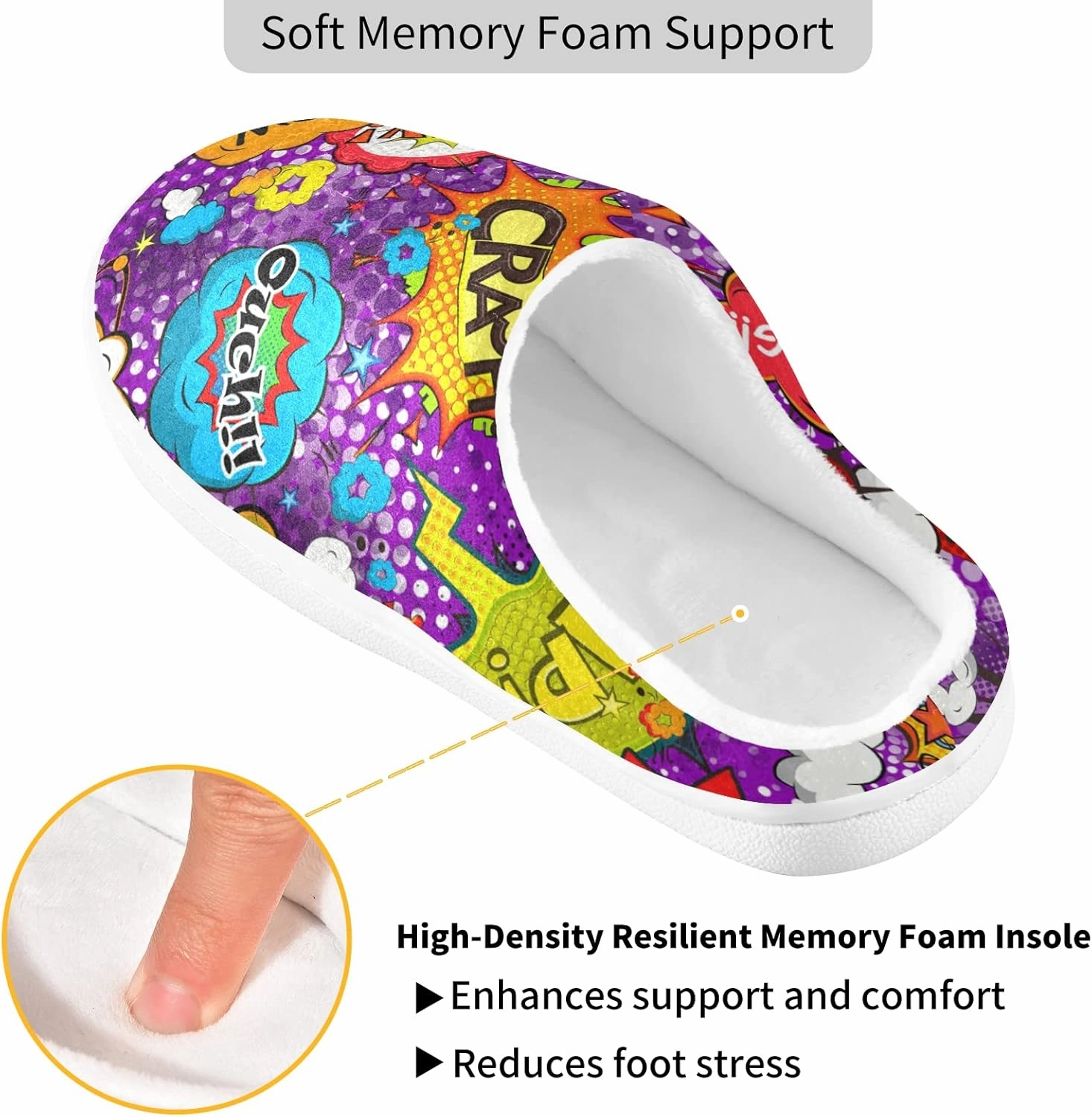 Unisex Memory Foam House Slippers Non-Skid Soft Warm Sole Coral Fleece Slip-on Closed Toe Hand Free Shoes for Bedroom Travel 6-17