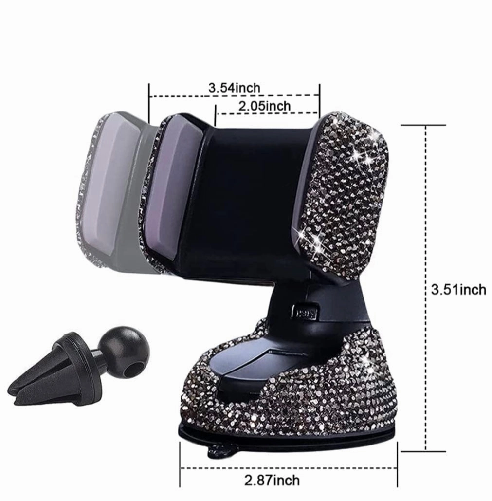 Universal Car Phone Holder, 360° [Adjustable and Stable] Universal Car Glass Mount, Windshield, Car Air Vent Mount, Car Accessories for Women and Girls (Black)