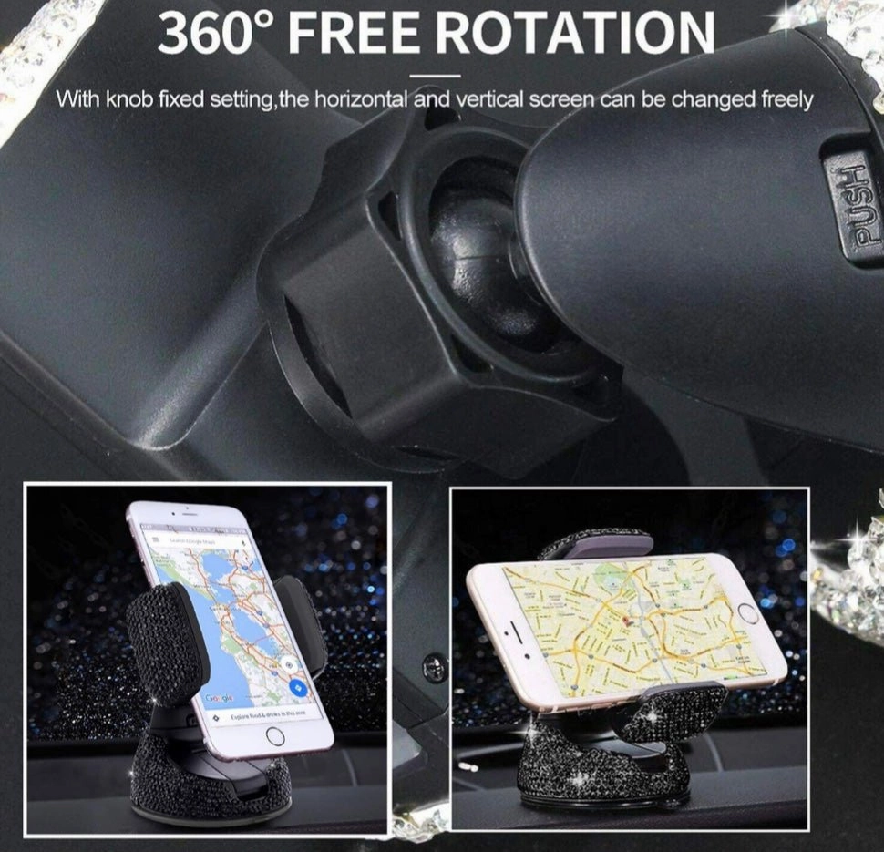 Universal Car Phone Holder, 360° [Adjustable and Stable] Universal Car Glass Mount, Windshield, Car Air Vent Mount, Car Accessories for Women and Girls (Black)