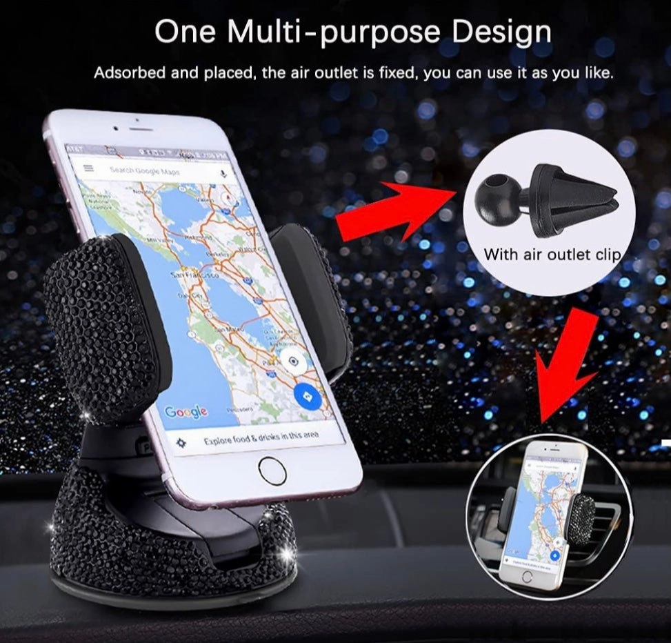 Universal Car Phone Holder, 360° [Adjustable and Stable] Universal Car Glass Mount, Windshield, Car Air Vent Mount, Car Accessories for Women and Girls (Black)