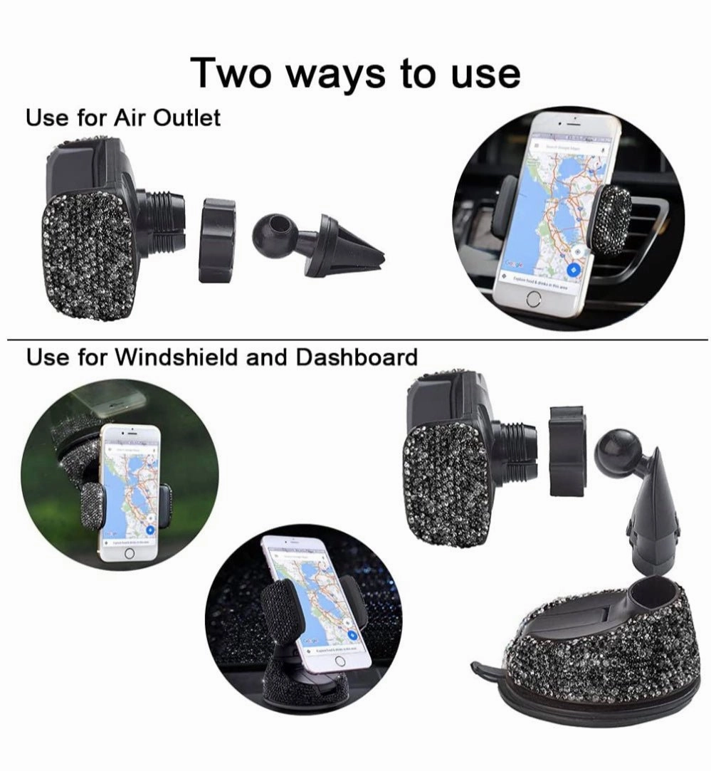 Universal Car Phone Holder, 360° [Adjustable and Stable] Universal Car Glass Mount, Windshield, Car Air Vent Mount, Car Accessories for Women and Girls (Black)
