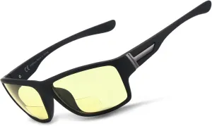 Upgraded Premium Ultralight Bifocal Night Vision Reading Glasses Men, TR90 Frame Wrap Around Design Nighttime Driving Anti Glare Ideal for Low Light Conditions  1.5