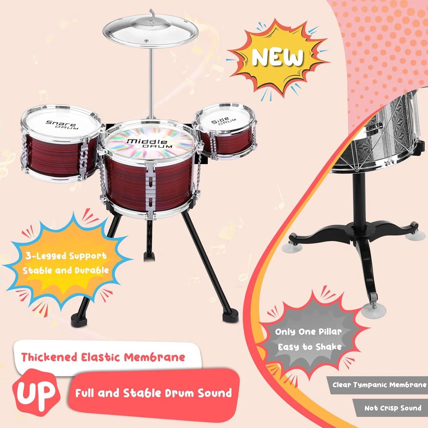 Upgraded Toddler Drum Set with Lights Kids Jazz Drum Kit, Musical Instrument Toys for Toddler 1-3 3-5 Boys Girls Christmas Birthday Gift